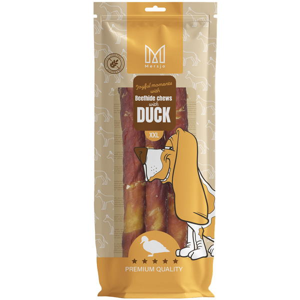 Rawhide chew  XXL 25cm with duck breast, dog treat, Mersjo, 240g