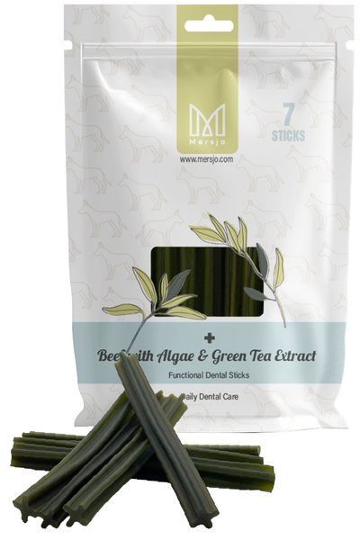 Dental Care Snack for Dogs Dental Sticks Mersjo Beef Algae Green Tea 7 Pieces