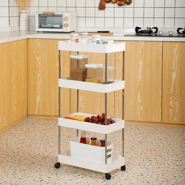 Regał kuchenny łazienkowy mobilny na kółkach szafka biały 90 cm