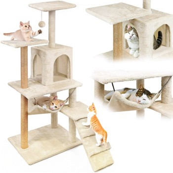 Cat scratching post, house with toy, 6 levels, cosy bed, Comfort Line beige