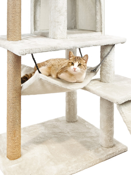 Cat scratching post, house with toy, 6 levels, cosy bed, Comfort Line beige
