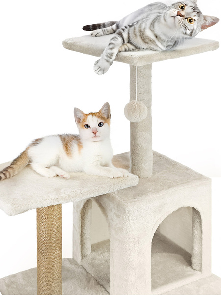 Cat scratching post, house with toy, 6 levels, cosy bed, Comfort Line beige