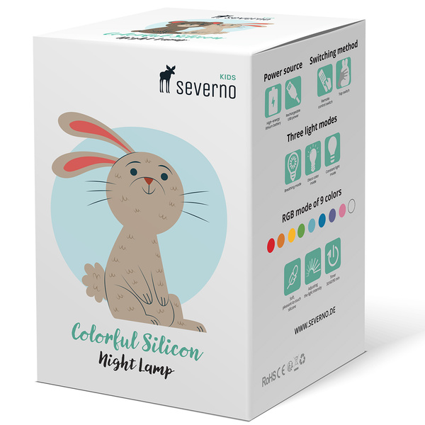 Silikonowa lampka nocna Królik dla dzieci LED USB + pilot