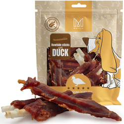 Raw skin sticks with duck breast fillet