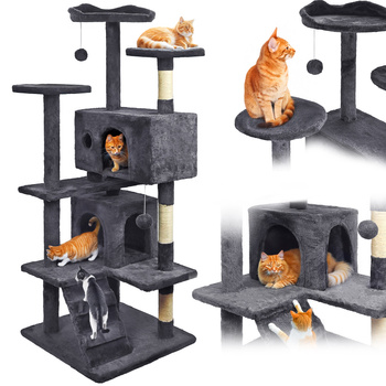 Drapak dla kota, stabilny, wysoki, 7 poziomów, legowisko ciemnoszary 138cm