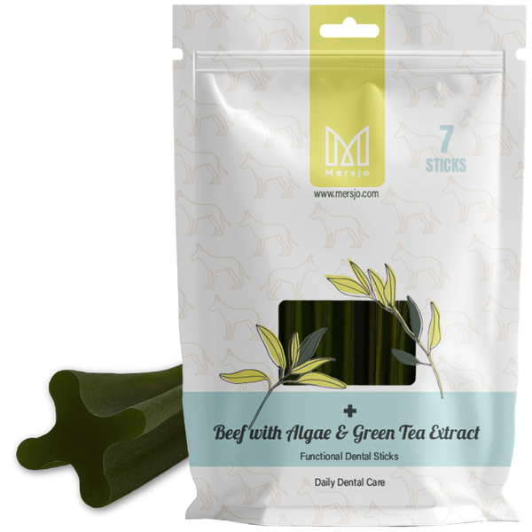 Dental Care Snack for Dogs Dental Sticks Mersjo Beef Algae Green Tea 7 Pieces