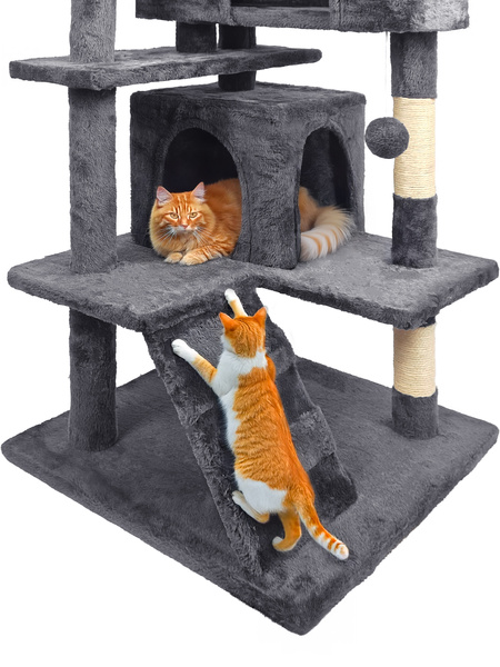 Cat scratching post, stable, high, 7 levels, cosy bed dark grey 138cm