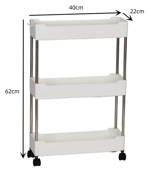 Regał kuchenny łazienkowy mobilny na kółkach szafka biały 62 cm