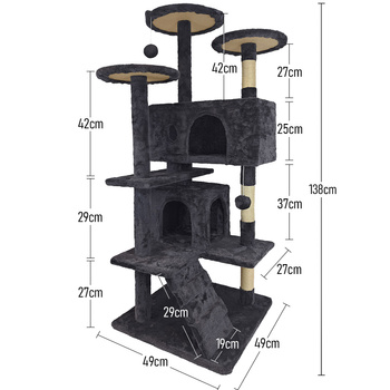 Cat scratching post, stable, high, 7 levels, cosy bed dark grey 138cm