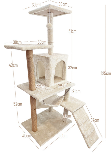 Cat scratching post, house with toy, 6 levels, cosy bed, Comfort Line beige