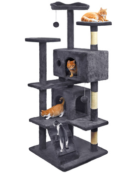 Cat scratching post, stable, high, 7 levels, cosy bed dark grey 138cm