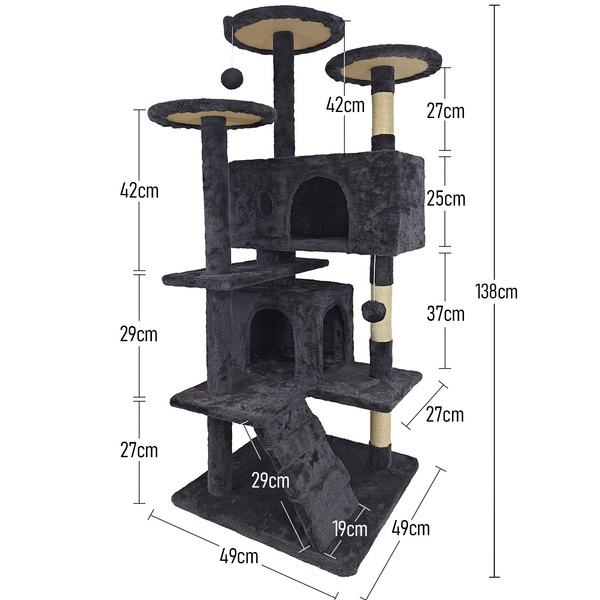 Cat scratching post, stable, high, 7 levels, cosy bed dark grey 138cm