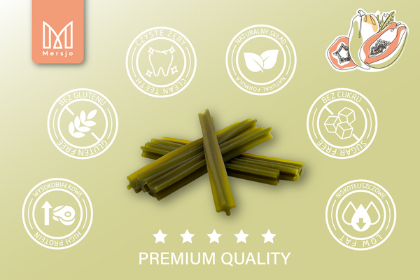 Przekąska stomatologiczna dla psów Mersjo Dental Sticks - królik z papają i żurawiną (7 sticków)