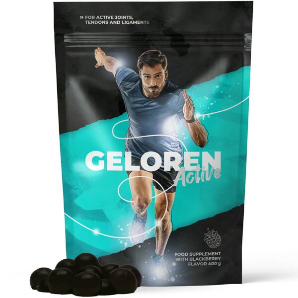 Geloren Active 400g - Żelki dla ludzi na stawy z kolagenem i witaminą C, jeżyna, 90 szt.